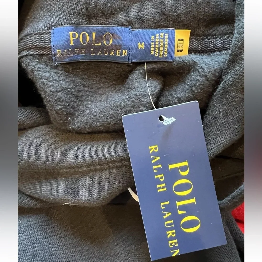 Polo Ralph Lauren Womens Color Block Logo Hoodie Black/ Multi Pullover Size M - Picture 14 of 14